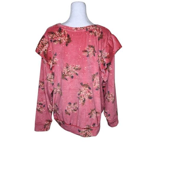 LC Lauren Conrad Fleece Sweatshirt Ruffle Floral Puff Sleeves Womens 1X Pink - Picture 4 of 8
